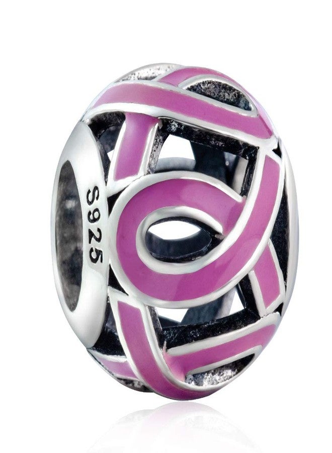 ARTCHARM Pink Ribbon Charm Breast Cancer Awareness Charm Beads Sterling Silver European-style Bead - Image 1